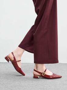 CUCCOO BIZCHIC 红色复古尖头粗跟女士套脚高跟鞋 - 酒紅色 - 查看 4