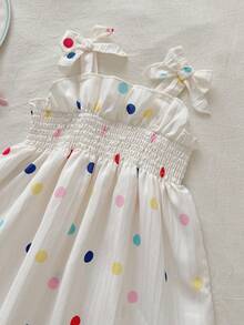 SHEIN 1pc Baby Girls' Summer Sleeveless Pleated Colorful Dress, Personalized Princess Sweet Mid-Length Dress, Suitable For Vacation And Party, Versatile - White - View 4