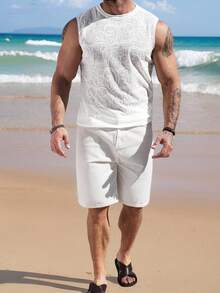 ResortEase Men's Solid Color Crew Neck Sleeveless Fashionable Retro Summer Tank Top, Holiday Vacation White Sexy Breezy - White - View 6