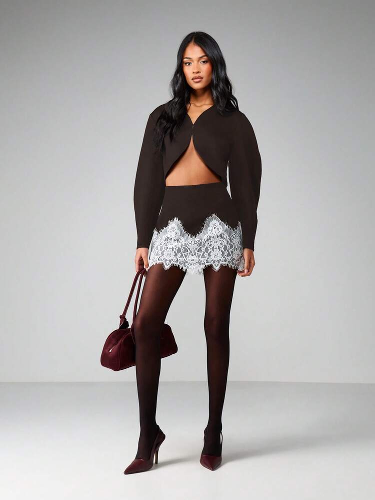 MISSGUIDED Chic Bodycon Mini Skirt With Delicate White Lace Hem Detail For Evening Occasions And Night Outfits