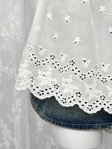 Sunspun Áo kiểu nữ cỡ lớn thêu hoa, thiết kế thắt nút, tay ngắn, thích hợp mặc đi làm. - trắng - Xem 6