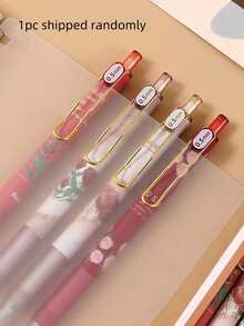 4PCS Gel Ink Pens Flower Retractable Pens 0.5mm Black Ink Gel Pens Women Girls Cute Aesthetic Pens Office School Pens, Office & School Supplies - Rose Red - View 5