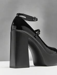 SHUZIA Zapatos de tacón Mary Jane con plataforma gruesa y correa de tobillo elegantes para mujer - Negro - Ver 7