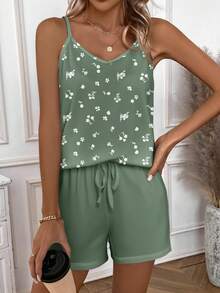 EMERY ROSE Bộ đồ 2 món phong cách tối giản, họa tiết hoa nhí, gồm áo và quần short cùng màu, thích hợp cho mùa hè. - Nhiều màu - Xem 4