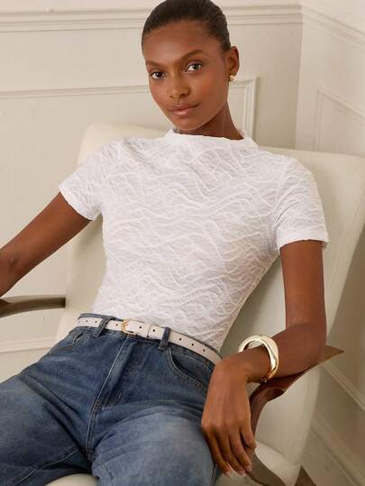 Lilora Women's Stand Collar Solid Color Casual Versatile Daily Short Sleeve T-Shirt