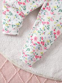 SHEIN Babygirl Summer Cute Cartoon Print Knit Tight Top And Floral Pants Pajama Set - Pink - View 8