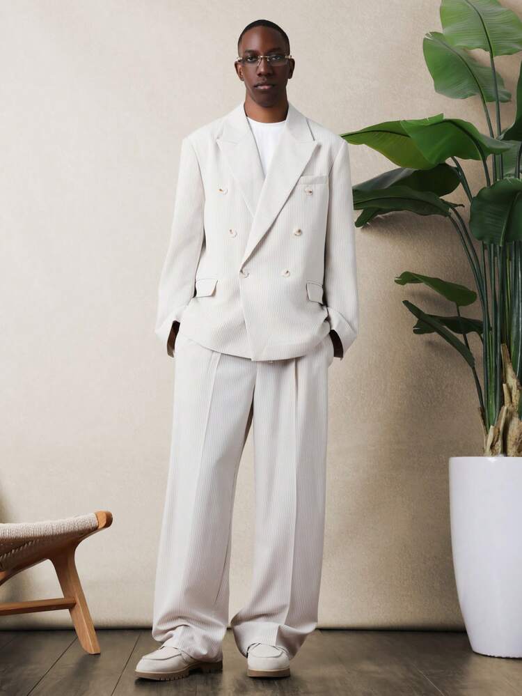 SUMWON Double Breasted Pinstripe Blazer Classic Formal Business Suit Jacket Professional Office Wear