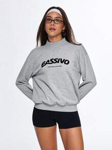 Eassivo Eassivo 女士休闲卫衣，绣有字母图案，高领套头运动衫 - 灰色 - 查看 10