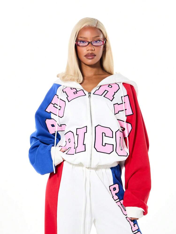 SUMWON WOMEN Puerto Rico Print Full-Zip Hoodie