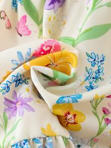 SHEIN Elladie kids 女童碎花印花翻领无袖A字连衣裙，优雅甜美风格，适合日常穿着和度假。 - 彩色 - 查看 10
