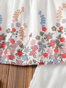 Vintaside Kids 2pcs/Set Girls Hollow Out Camisole Top And Floral Embroidered Long Pants Set - Multicolor - View 8