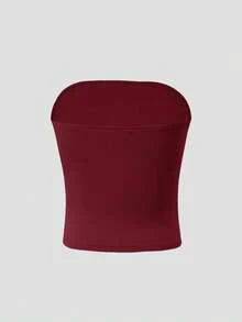 Sweetra Top bandeau fruncido de unicolor para mujer - Burdeos - Ver 2