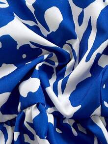 Soleia A字型短袖女式衬衫，图案精美，适合度假、音乐节、波西米亚风、假日、下午茶等场合。 - 藍白色 - 查看 7