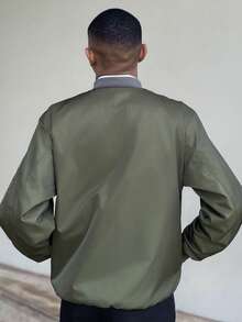 Ngobest Haus Ngobest Haus 男士纯色棒球领休闲复古潮流新款上衣棒球夹克，春秋 - 軍綠色 - 查看 2