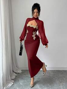 Elenzga Một chiếc đầm dài, thanh lịch và lãng mạn dành cho mùa thu của phụ nữ. - Màu Đỏ Sâu - Xem 7