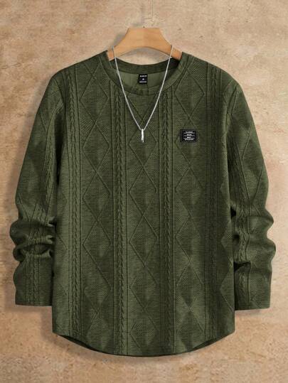 HIMLAND メンズ レター グラフィック ルーズフィット クルーネック ニット カジュアル 長袖Tシャツ