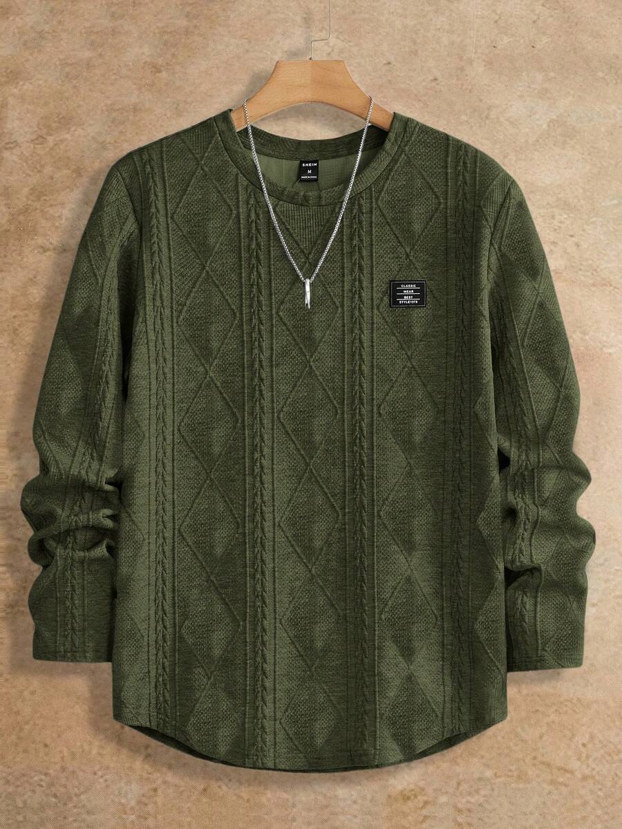 Manfinity VCAY Men's Letter Graphic Loose Fit Crew Neck Knit Casual Long Sleeve T-Shirt Green Tops For Men Men Olive Green Set Green Sweater Men Cable Knit Sweater Men Men Knit Tops Jersey For Men For Winter Mens Sweaters Mens Jerseys Knitted Winter Pullover Men Knitted Sweater For Men Mens Pullover Mens Knitted Winter Jersey Mens Winter Jersey Knitted Pullover For Men