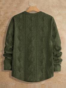 Manfinity VCAY Men's Letter Graphic Loose Fit Crew Neck Knit Casual Long Sleeve T-Shirt Green Tops For Men Men Olive Green Set Green Sweater Men Cable Knit Sweater Men Men Knit Tops Jersey For Men For Winter Mens Sweaters Mens Jerseys Knitted Winter Pullover Men Knitted Sweater For Men Mens Pullover Mens Knitted Winter Jersey Mens Winter Jersey Knitted Pullover For Men - Army Green - View 3