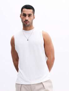 SUMWON Men Essentials Ribbed Tank Top Crew Neck Sleeveless Undershirt Basic Summer Casual Layering Piece - White - View 5