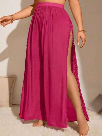 Swim Lushoire 2026 New Summer Beach Vacation Side Slit Plus Size Fuchsia Cover-Up