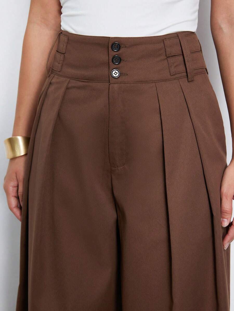 Aveloria Modichic Women's Retro French Style Casual High Waist Long Suit Pants - Coffee Brown - View 1