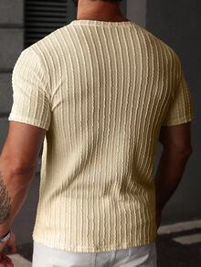 SLATEMANN Men's Solid Color Textured Crew Neck Short Sleeve Casual Versatile T-Shirt - Apricot - View 2