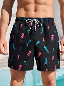 Manfinity Swimmode Men's Elastic Waist Drawstring Casual Pocket Loose Beach Pants - Black - View 4