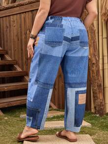 EMERY ROSE Quần Harem denim không co giãn màu xanh nhạt thoải mái, dáng rộng dành cho nữ cỡ lớn - Rửa nhẹ - Xem 2