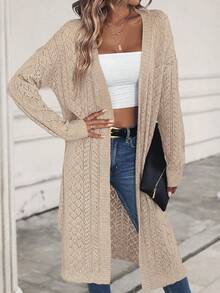 SHEIN LUNE Women's Solid Color Casual Cardigan, Minimalist & Fashionable Fall Winter Cloth For Women - Apricot - View 6