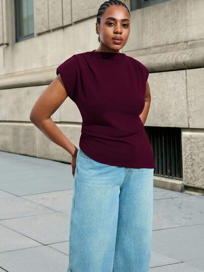 Maija Plus Size Fashionable Commuting Solid Color Gathered Asymmetric Hem Tank Top, Fall Women Autumn Back To School Homecoming Modest Vintage Women Old Money Teacher For Women Romantic, Fashion, Versatile Summer