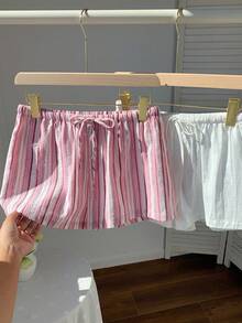 Comfortcana 2条装加大码女式夏季休闲沙滩度假抽绳腰纯色和条纹印花短裤 - 彩色 - 查看 4