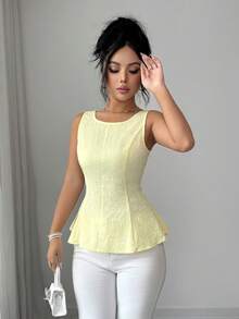 Elenzga Ladies Weave Elegant And Romantic Summer Vests - Yellow - View 5