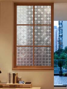 1 Roll Vintage Geometric Pattern Glass Film, Privacy Window Film, Glass Window Sticker, Reusable Non-Adhesive Glass Decoration For Home And Office - Clear - View 25