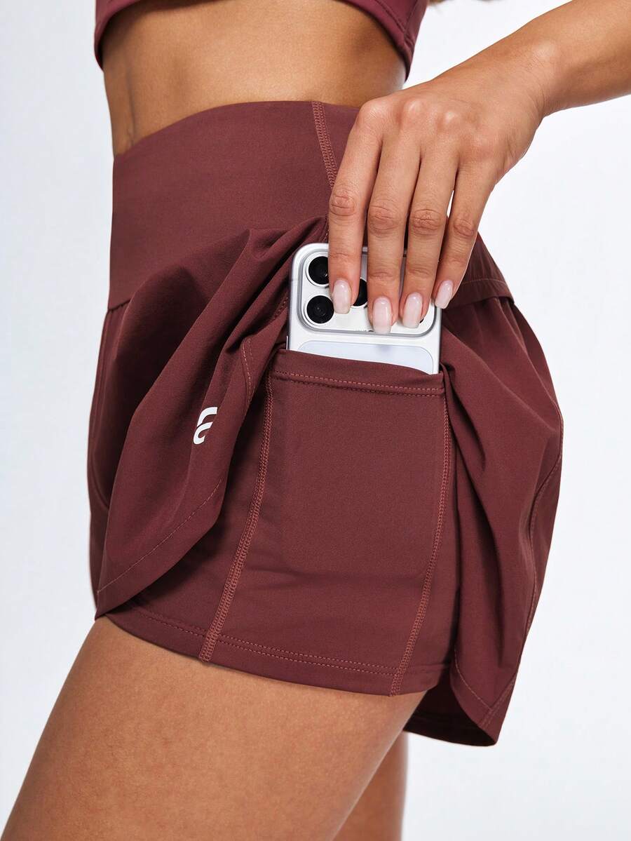 Eassivo Eassivo Women's Casual Fitness Sports Skirt Pants With Pockets, Yoga Pants, Running - Burgundy - View 1