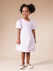 SUMWON Girls Puff Sleeve Textured Mini Dress With Cut Out Back Detail Spring Summer Party Occasion Wear Kids Fashion For Casual And Vacation - Purple - View 4