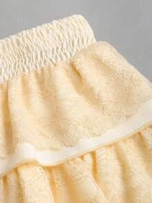 Sweetra 女士超短迷你裙，超低腰蕾丝抽绳设计，时尚创意，春夏新品 - 杏色 - 查看 3