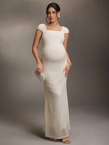 Cheriluna Maternity 优雅波点孕妇照拍摄连衣裙 - 杏色 - 查看 5