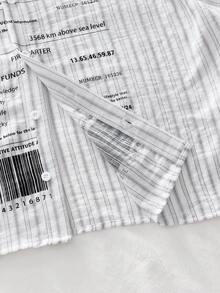 AXEPEAK 男士条纹 Polo 领单排扣字母印花休闲百搭日常短袖衬衫 - 灰色 - 查看 6