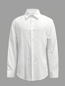 Manfinity Homme 男士纯色长袖单排扣休闲/商务衬衫，男士休闲正装衬衫，条纹男士衬衫，男士白色休闲衬衫，长袖男士衬衫，适合日常休闲、周末旅行、户外活动、探险旅行、轻松的工作环境或半正式场合，可作为男友/丈夫礼物、周年纪念/生日礼物、派对礼物、圣诞节礼物、新年礼物、婚礼礼物。 - 白色 - 查看 3