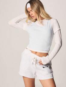 MISSGUIDED Layered Sheer Long Sleeve Crop Top With Contrast White Details Fall Winter Casual Fashion - Blue and White - View 1