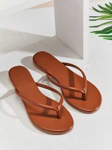 SHUZIA Women's Round Toe T Strap Thong Poolside Flip Flop Sandals - Maroon - View 7