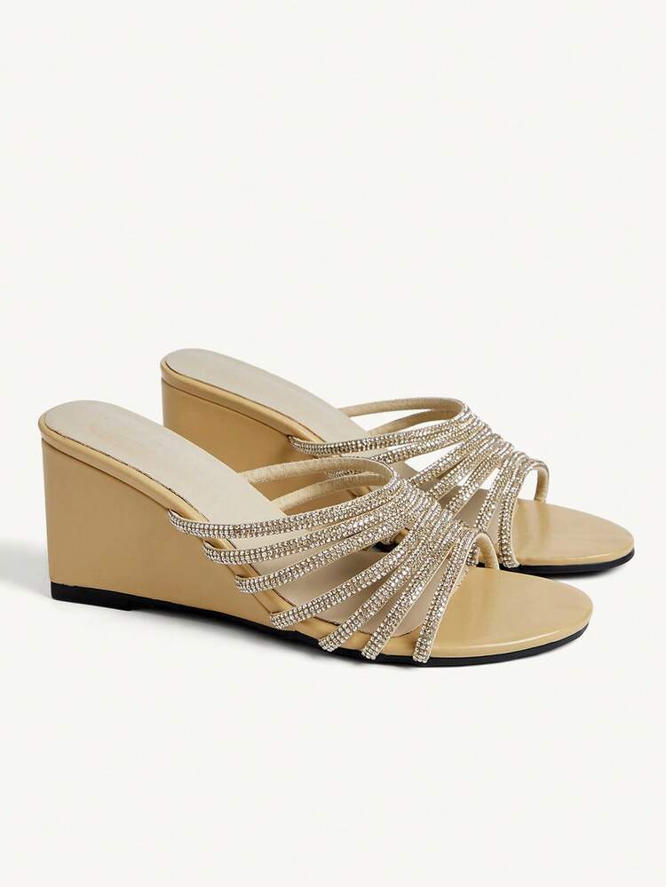 CUCCOO CHICEST Women's Rhinestone Embellished Casual Platform Slide Sandals Elegant Shoes Wedding Shoes