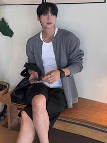 DAZY 男士常规褶裥设计通勤黑色短裤，夏季 - 黑色 - 查看 6