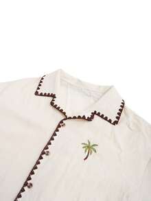 SWAVVY Conjunto de camisas de manga corta bordadas para hombre, primavera/verano - Albaricoque - Ver 4