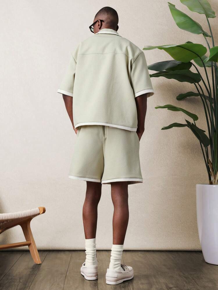 Sage Waffle Knit Shirt And Shorts Set