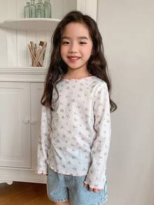 DAZY Young Girl Casual Ditsy Floral T-Shirt, Autumn/Spring - White - View 4