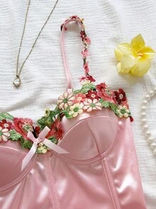 Soleia Brassière fleurie sexy pour femmes - Rose bonbon - Voir 3