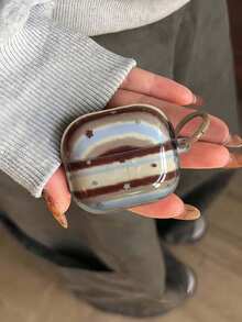 Retro Transparent Blue & Brown Star Circle Earphone Case Compatible With Apple Pro 3/2/1 & 4/3/2, Fashionable Minimalist Women Cover Autumn Winter - Multicolor - View 3