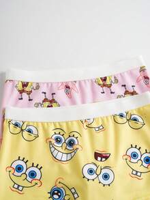 SpongeBob SquarePants | SHEIN Conjunto de 2 piezas de top de tirantes y shorts tipo bóxer con gráficos de dibujos animados lindos para niña - Amarillo - Ver 5