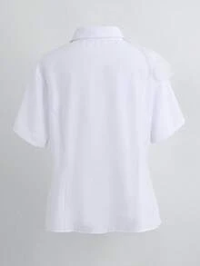 GlowEve CURVE Kemeja Wanita Ukuran Besar Warna Polos yang Mengencangkan Pinggang, Musim Semi/Panas - Putih - View 2